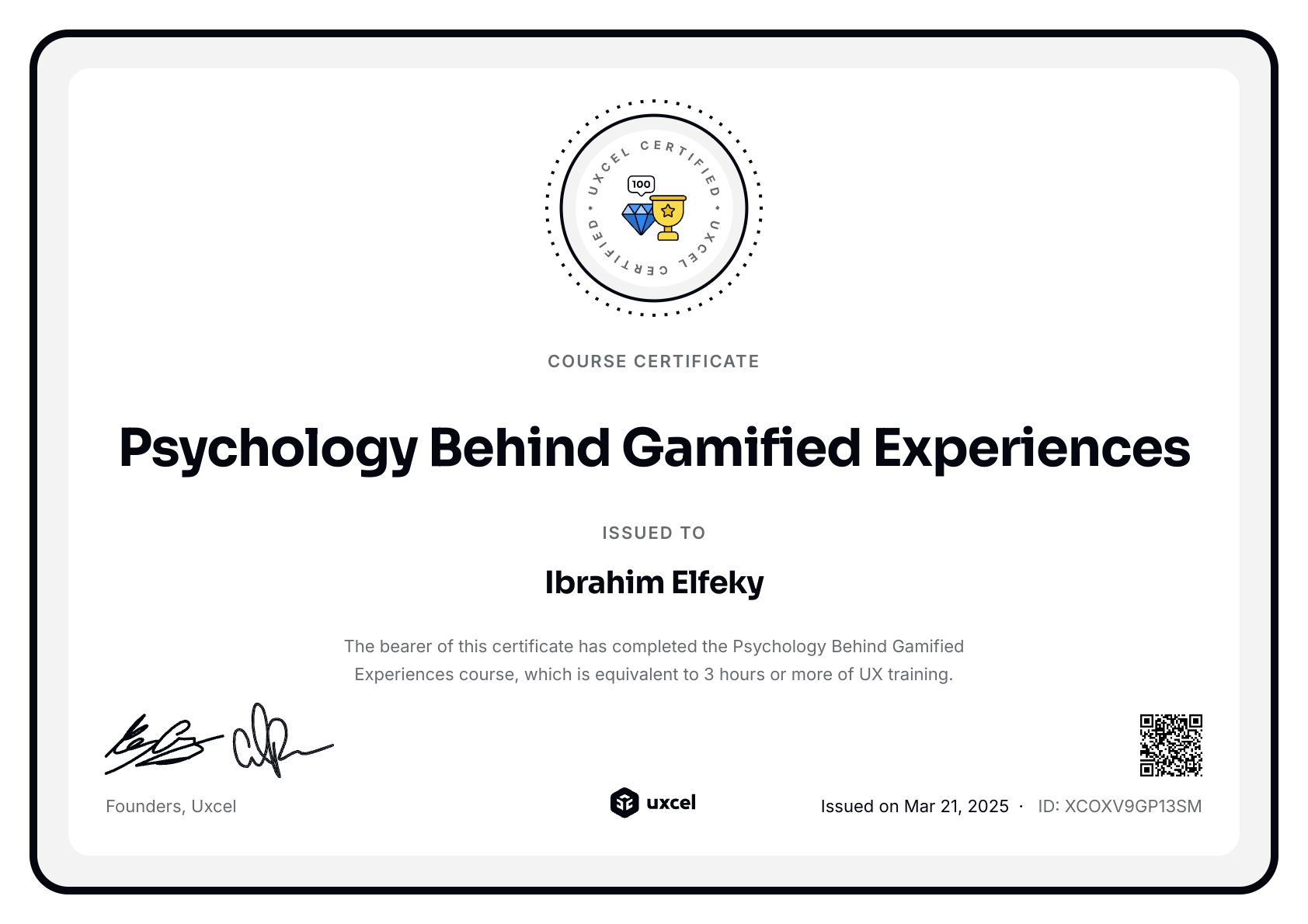 Ibrahim Elfeky's certificate